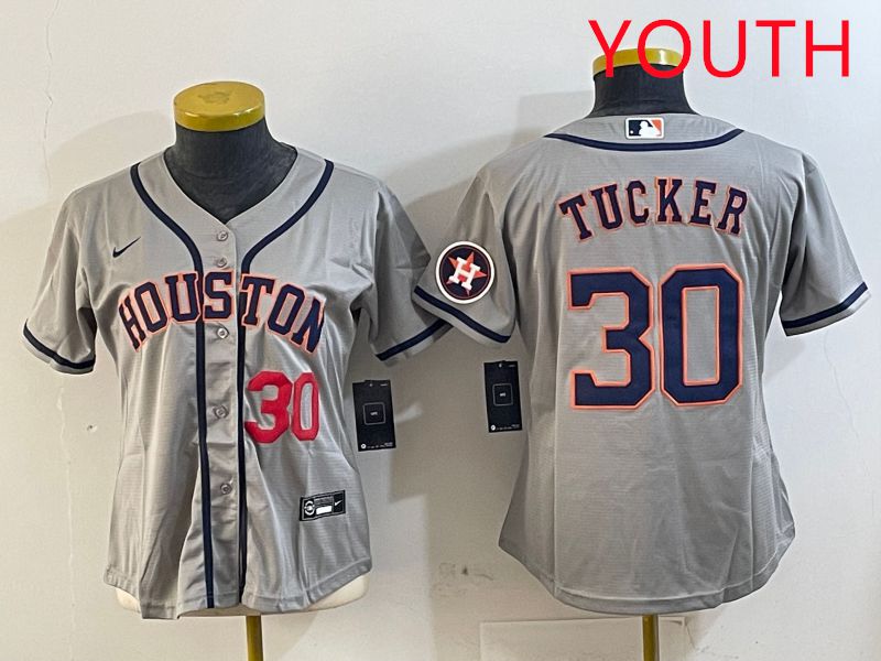Youth Houston Astros #30 Tucker Grey Game 2025 Nike MLB Jersey style 3->youth mlb jersey->Youth Jersey